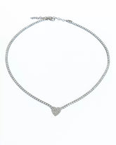 2 mm Tennis Chain Heart Sterling Silver Necklace, Cubic Zirconia Tennis Choker